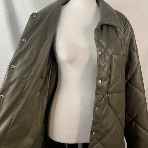 Calvin Klein Green Faux Leather Quilted Coat- NWT - Picture 12 of 17
